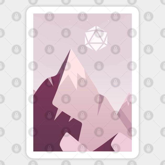 Minimalist Rocky Mountain Polyhedral D20 Dice Sun RPG Landscape Sticker by pixeptional